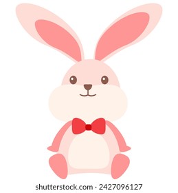 Pink rabbit cartoon character tied with a red bow Vector illustration