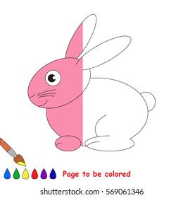 The Pink Rabbit, the coloring book to educate preschool kids with easy gaming level, the kid educational game to color the colorless half by sample.