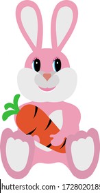 Conejo rosa con una zanahoria naranja grande