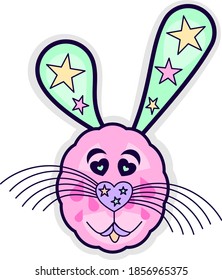 Pink rabbit with long ears, illustration, vector on white background