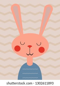 Pink rabbit on a light background