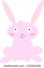 Pink rabbit on a white background. Hand drawing sketch black ink isolated on white background. Vector art illustration. Vintage engraving style.