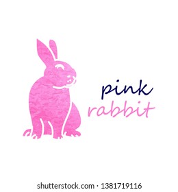 Pink rabbit on white background
Watercolor illustration of a pink silhouette of a 
rabbit and the words