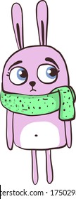Pink rabbit with scarf , illustration, vector on white background