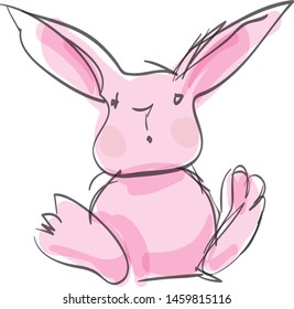pink rabbit, toy art,  vector graphic. 