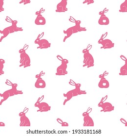 pink rabbits on a white background vector seamless pattern