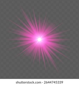 Pink radial flare with glowing starburst, soft gradient and transparent background. Suitable for magical, festive or romantic visual design projects.