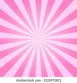 Pink radial lines. Circus, carnival or masquerade background. Rosy sunset rays pattern. Strawberry bubble gum, sweet lollipop candy, ice cream texture. Clipping mask. Vector cartoon illustration