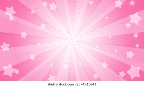 Pink radiation with popping stars Background illustration.