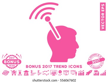 Pink Radio Neural Interface pictograph with bonus 2017 year trend icon set. Vector illustration style is flat iconic symbols, white background.