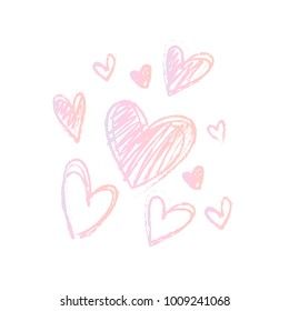 Pink rainbow hand drawn hearts