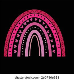 Pink Rainbow Hearts Boho Pattern Cute Decorative Vector Illustration