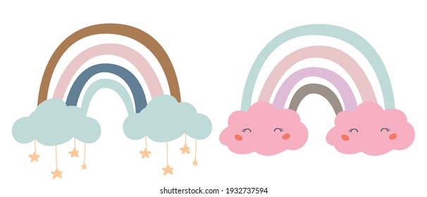 Pink rainbow set isolated on white background for scrapbooling, invitation card, stickers, planner, posters