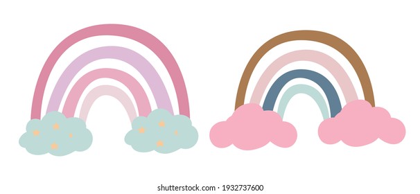 Pink rainbow set isolated on white background for scrapbooling, invitation card, stickers, planner, posters