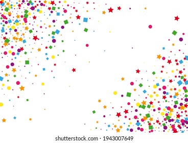 Pink Rainbow Star Illustration. Carnival Confetti Background. Blue Square Decoration. Fun Circle Illustration.
