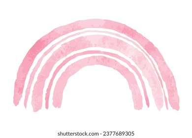 Pink Rainbow vector illustration. Hand drawn graphic clip art on white isolated background. Watercolor drawing for baby shower decorations. Cartoon doodle painting in pastel colors