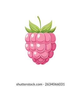 Framboesa rosa ilustração com folhas verdes no fundo branco.
