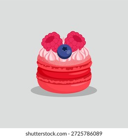 Macaron framboesa rosa com Blueberry e Creme Topping Vetor Ilustração