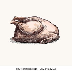 pink raw chicken pen drawing sketch turkey meal illustration on white background