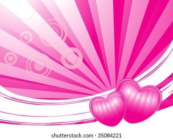 pink rays background with pair of heart