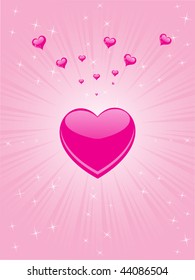 pink rays background with shiny star, isolated pink heart