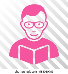 Pink Reader interface toolbar icon. Vector pictograph style is a flat symbol on diagonal hatch transparent background.