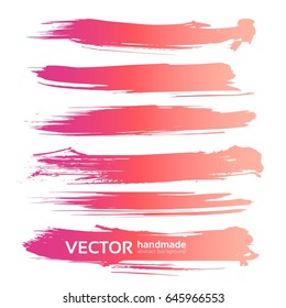 Pink realistic abstract textured strokes vector objects isolated on a white background