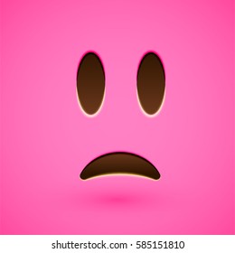 Pink realistic emoticon smiley face, vector illustration
