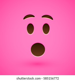 Pink realistic emoticon smiley face, vector illustration