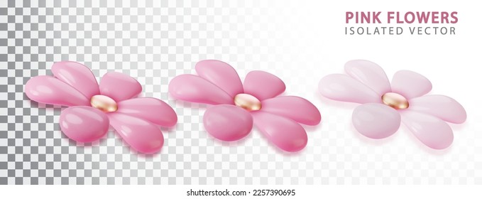 Pink realistic flowers view from above realistic isolated. Flower blossom sakura. Design spring tree illustration