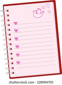 pink realistic note with heart and dove