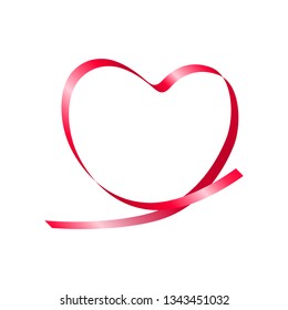 Pink realistic ribbon in heart shape. Valentines day Or Medical Concept, isolated on white background