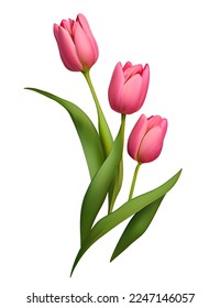 Pink Realistic Tulip Flowers Bouquet