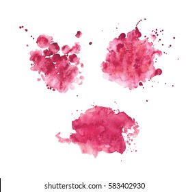 Pink realistic watercolor spots set.