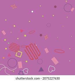Pink Rectangle Simple Oval Pastel Wave Purple Simple Hipster Art. Grüne Sterne hellgelbe Orange Zigzag bunte Illustration. Square Blue Lime Violet Circle Ring Red Geometry Illustration.