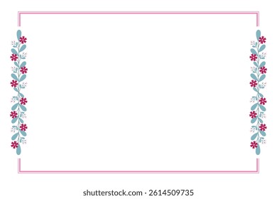 Pink Rectangle Wreath Border Frame Decorated With Green Leaves And Red Pink Flowers