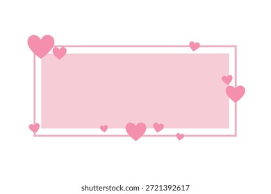 Pink rectangular frame with hearts isolated on a white background. Vector illustration