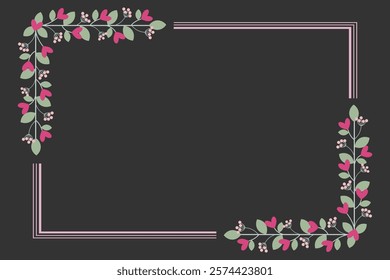 Pink Rectangular Frame With Leaves And Love Flowers