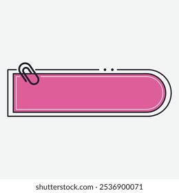 A pink rectangular label with a paperclip design.