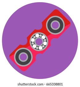 Pink rectangular spinner with center bearing a flat style. Vector image on a round purple background. Element of design, interface.