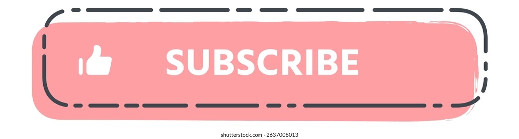 Pink rectangular subscribe button with thumbs up icon promoting online content subscription and encouraging audience engagement on social media platforms