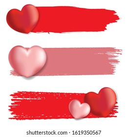 Pink and Red Balloon Hearts with Abstract Paint Brush Strokes, Vector