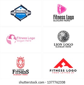Pink red black line art silhouette head lion badge logo design barbell icon woman vector suitable for fitness gym physical healthy training