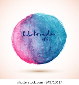 Pink, red and blue abstract gradient watercolor circle, vector design element