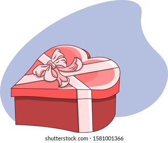 Pink and red box in the form of a heart. Gift with a ribbon. Boxes gifts for holidays: New Year, birthday, Valentine Day. Romantic gift. Heart colorful isometric gift box with ribbons.