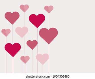 Pink, red and burgundy hearts on a white background. Heart shaped balloons. Happy Valentine's Day!
Greeting card!