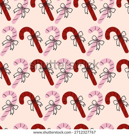 Pink and Red Candy Canes Vector Seamless Pattern