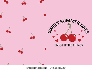 pink red cherry hand drawn desig vector cherry seamlss repeating