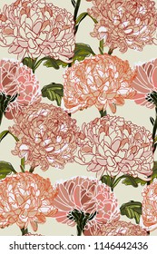 pink red chrysantemum vector seamless pattern