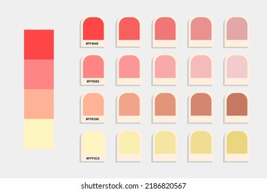 Pink red color palette vector, sunset colors catalog, design and edit idea, colour matching, rgb pantone colors, harmonious colours palette sample, eps designed asset